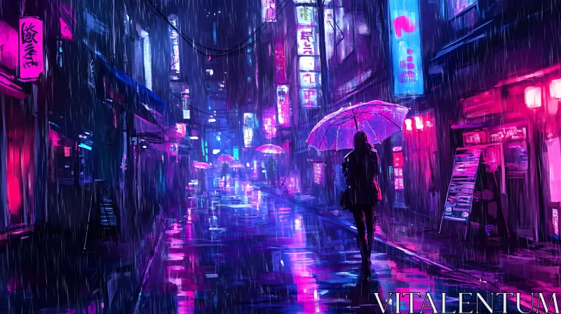 Surreal Night Street in Rain with Neon Glow AI Image