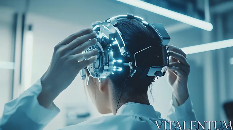 Innovative Cyber Headgear in a Sterile Lab Setting AI Image