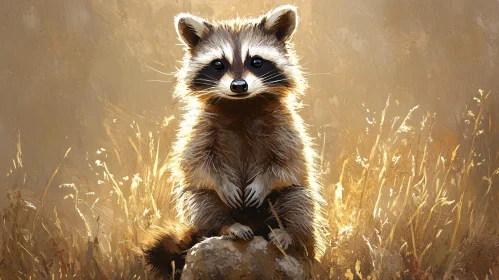 Gentle Raccoon in Golden Grasses