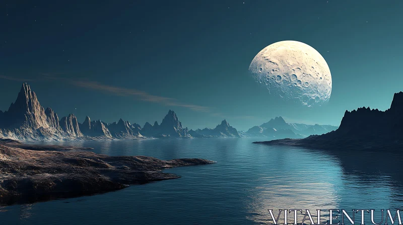 AI ART Moonlit Extraterrestrial Terrain with Mountains and Stars