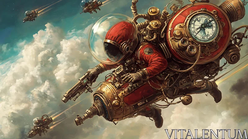 Steampunk Sci-Fi Spacesuits Above the Clouds AI Image