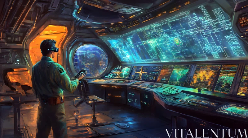 Advanced Technology Control Room in Spaceship AI Image