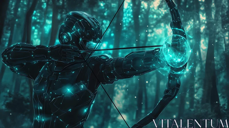 Cybernetic Hunter in Technological Forest AI Image