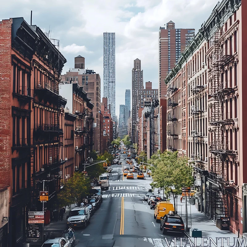 Urban Street Scene with Skyscrapers and Vehicles AI Image