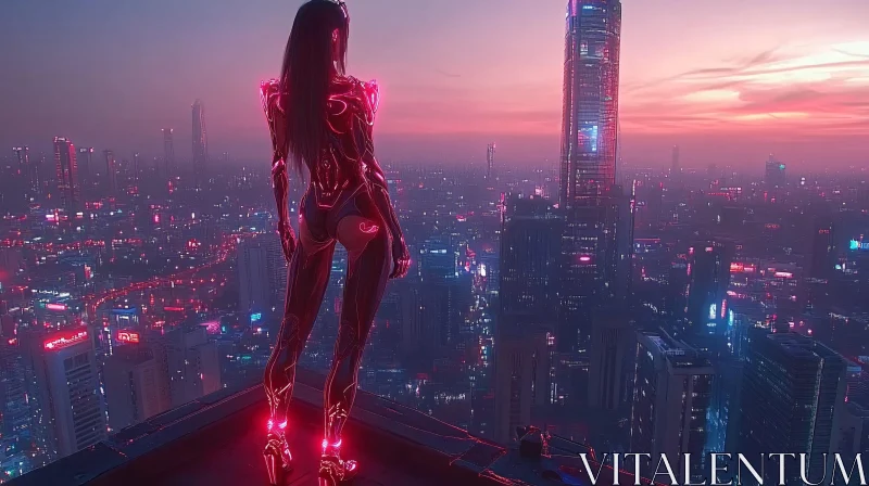 Cyborg in Cyberpunk Metropolis AI Image