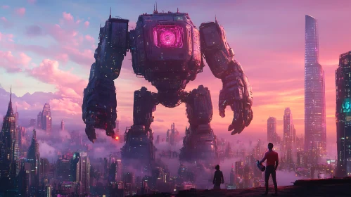 Giant Robot Overlook at Sunset