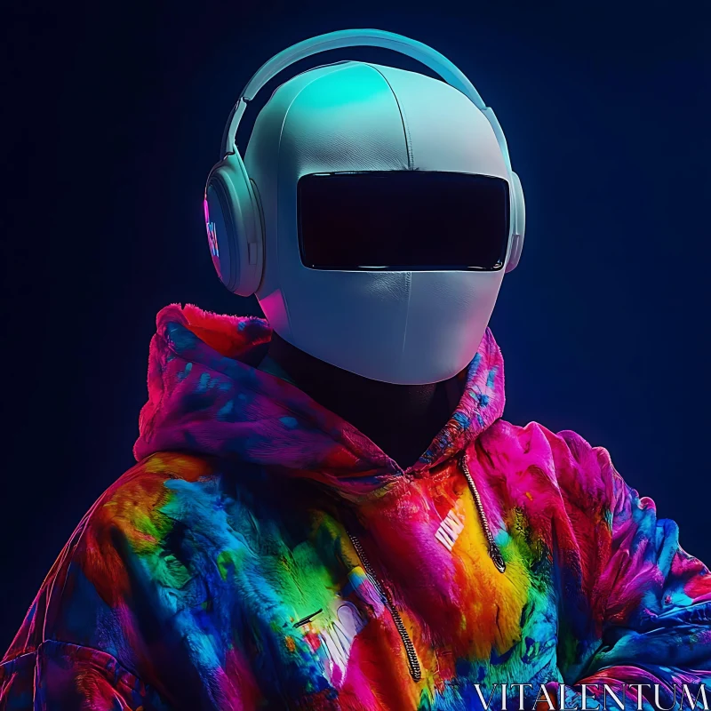 Colorful Cyborg Fashion with Headphones AI Image