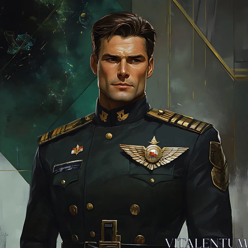 Sci-Fi Military Commander in Dark Uniform AI Image