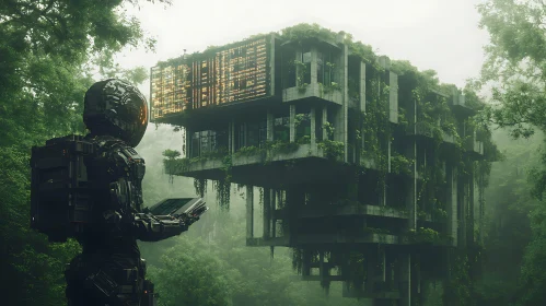 Futuristic Cyborg in a Verdant Forest