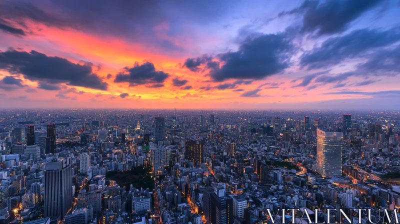 Sunset Over a Densely Populated Cityscape AI Image