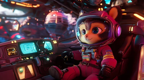 Cute Animated Astronaut in Futuristic Space Scene