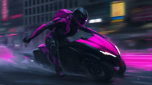 Cyberpunk Motorcyclist at Night