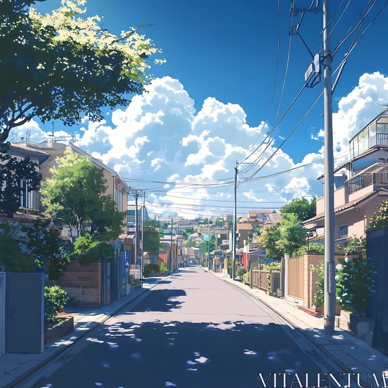 Sunny Neighborhood Street Scene AI Image