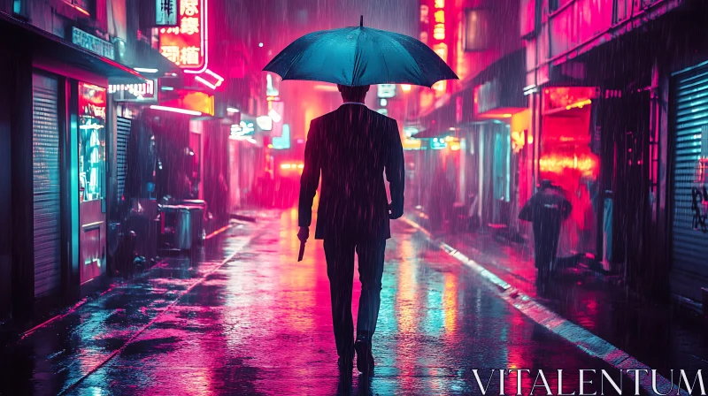 Neon Rainy Night in the City AI Image