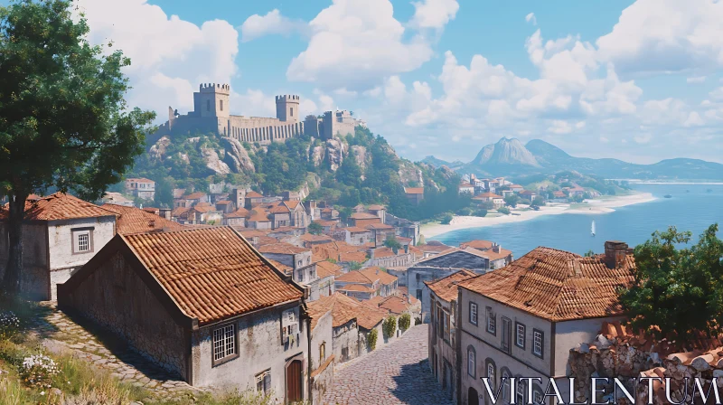 AI ART Medieval Town by the Sea with Historic Castle