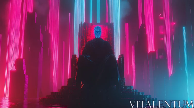 Cyberpunk Throne Amid Neon Cityscape AI Image