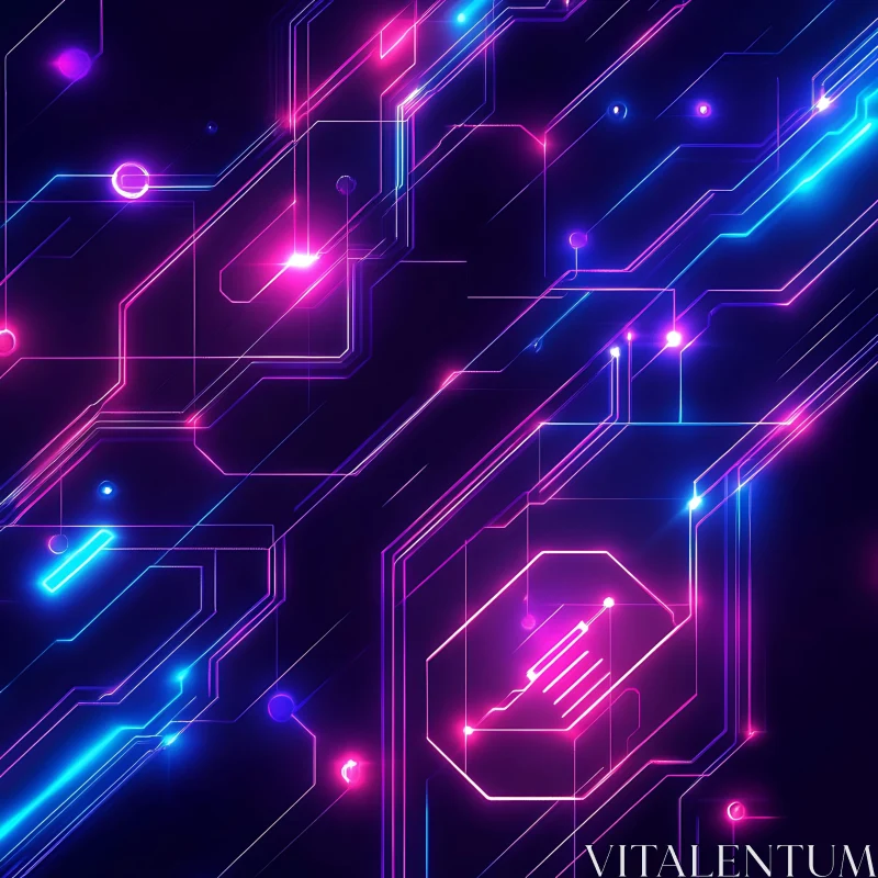 Neon Abstract Tech Circuit Board Art AI Image