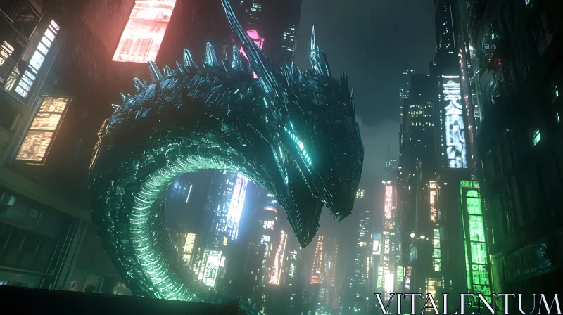 AI ART Cyberpunk Dragon in Futuristic City at Night