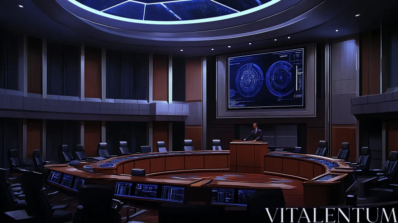 Futuristic Conference Room with Data Visualizations AI Image