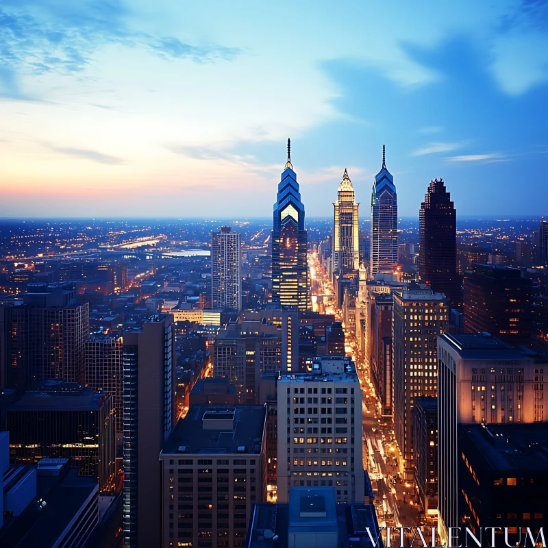 AI ART Urban Skyline at Twilight with City Lights