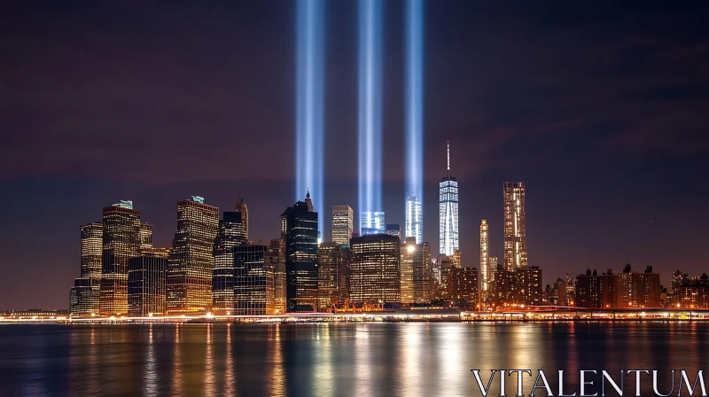 AI ART Memorial Lights in a Nighttime Urban Skyline