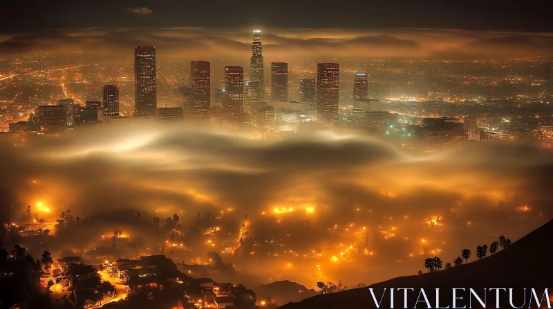 Foggy Urban Night Skyline AI Image