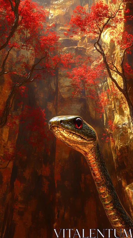 AI ART Serpent Amidst Red Leaves