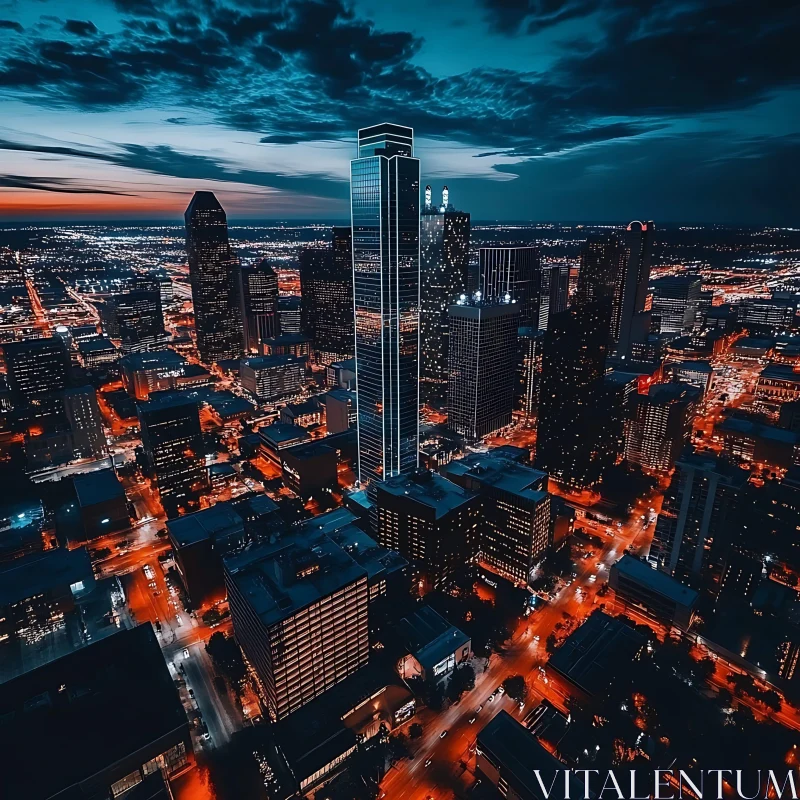 Aerial Night View of Urban Skyscrapers AI Image