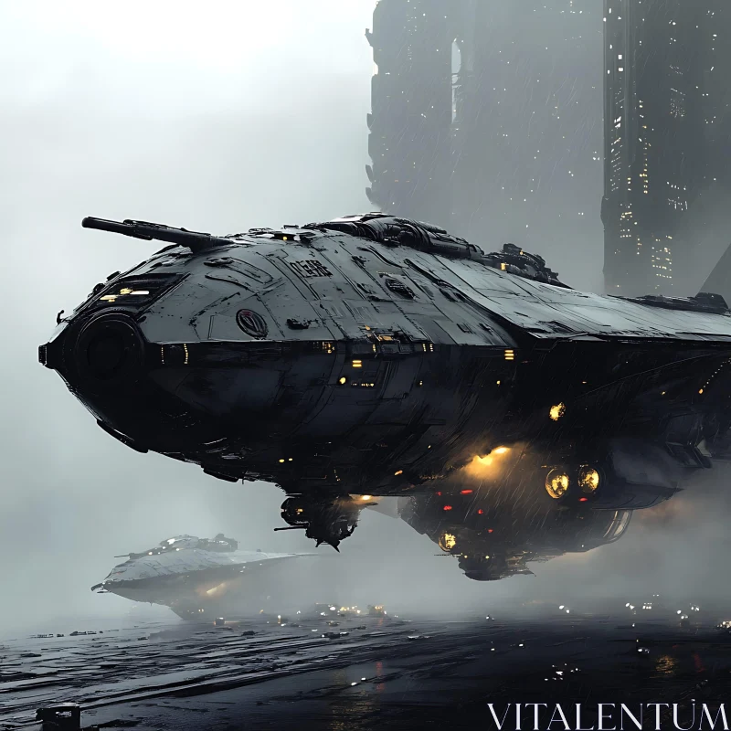 AI ART Sci-Fi Spaceship in Dystopian Landscape