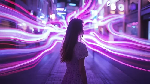 Urban Nightscape with Surreal Neon Lights