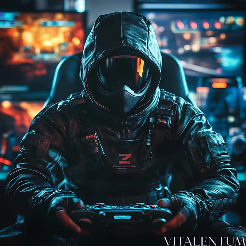 Cyber Gamer in Advanced Gaming Environment AI Image