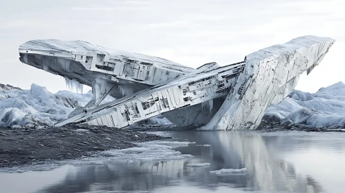 Mysterious Ice-Covered Structure in Wintry Scene