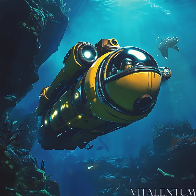 Cutting-Edge Yellow Submarine in Deep Ocean Exploration AI Image