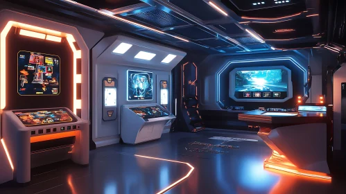 High-tech Sci-Fi Room with Neon Lights