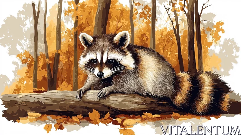 AI ART Resting Raccoon Amidst Fall Colors