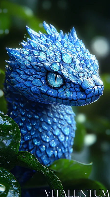 Mystical Blue Reptile in the Rainforest AI Image