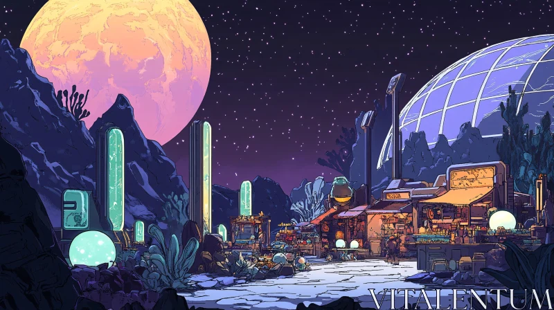 Space Colony at Night AI Image