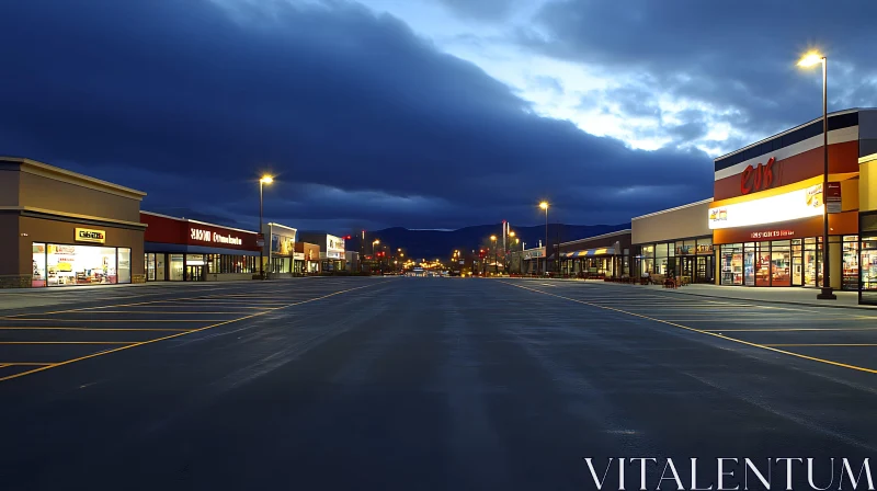 Quiet Evening at a Shopping Plaza AI Image