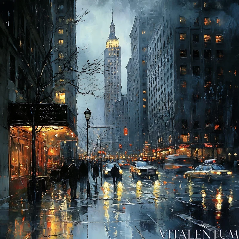 AI ART Mystical Urban Night Scene with Illuminated Buildings