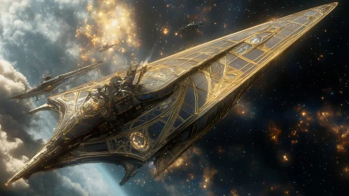 Detailed Golden Spaceship in the Galaxy