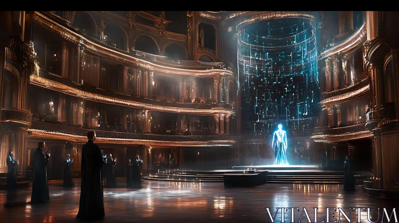 High-Tech Hologram in Opulent Theater AI Image