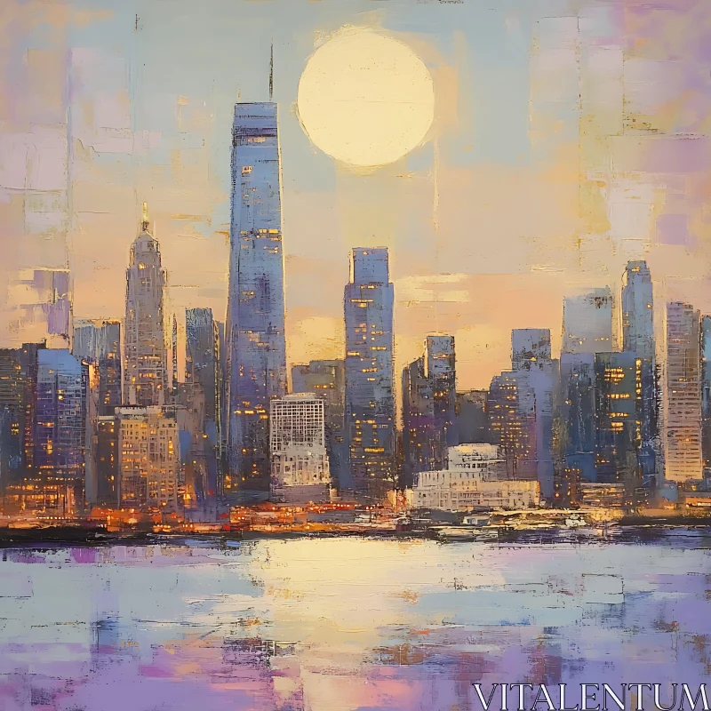 AI ART Sunset Reflection of Urban Skyline