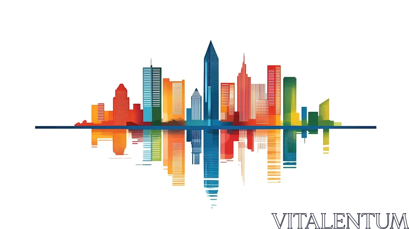 Colorful Urban Skyline Reflection Art