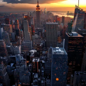 Urban Sunset Over Towering Skyscrapers
