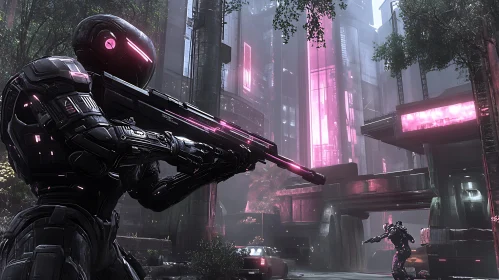 Cyber Soldiers in Futuristic Urban Setting