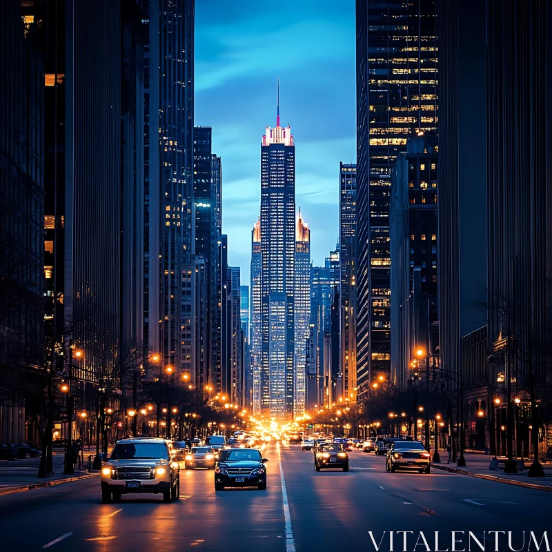 Urban Nightlife Captured with Tall Skyscrapers