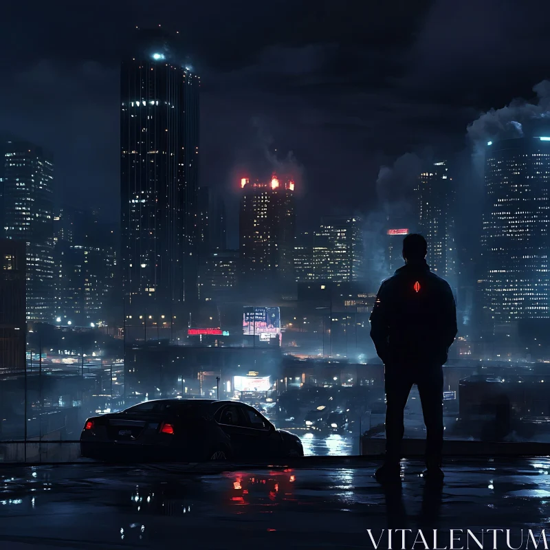 Cityscape at Night with Silhouette