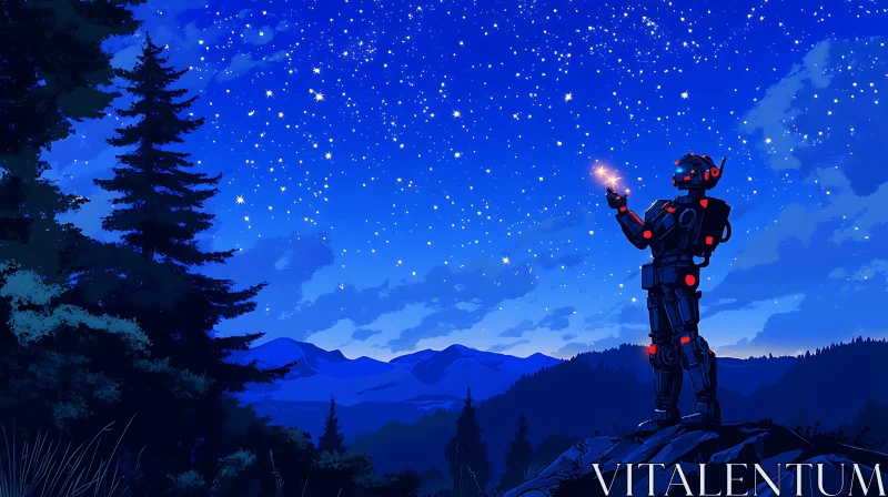 Tech-Savvy Robot in Starry Night Scenic View