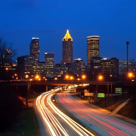 City Lights and Highway at Night