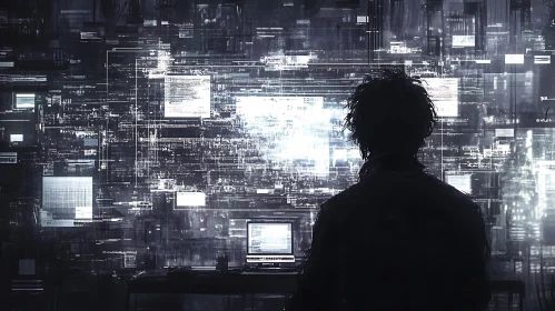 Person in Front of Multiple Computer Screens with Code